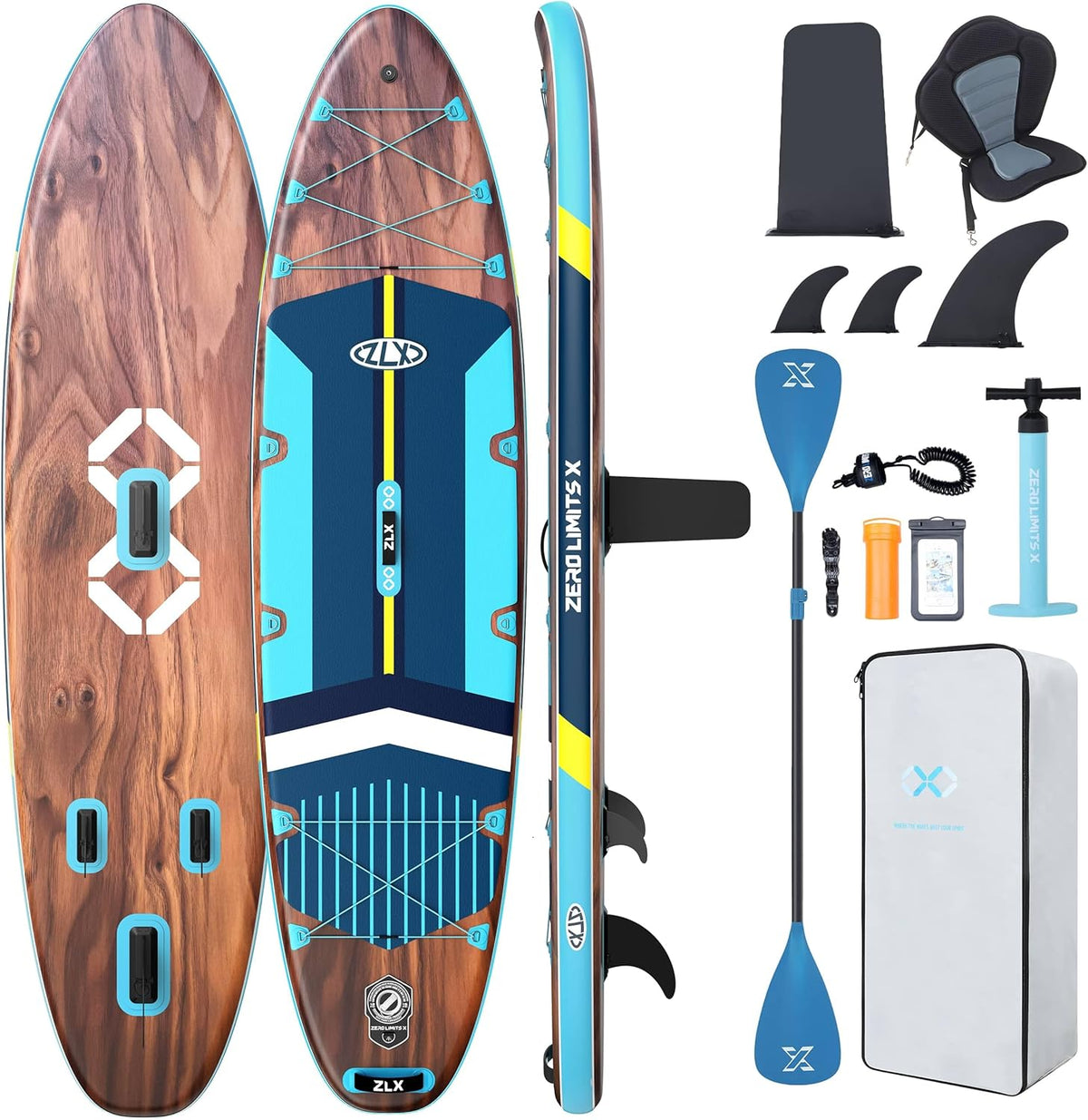 ZLX 350 cm Extra Großes SUP Board mit Sitz - Aufblasbares Stand Up Paddle Board 550 LB Tragkraft - Anti Rutsch Deck mit Pumpe und Paddel