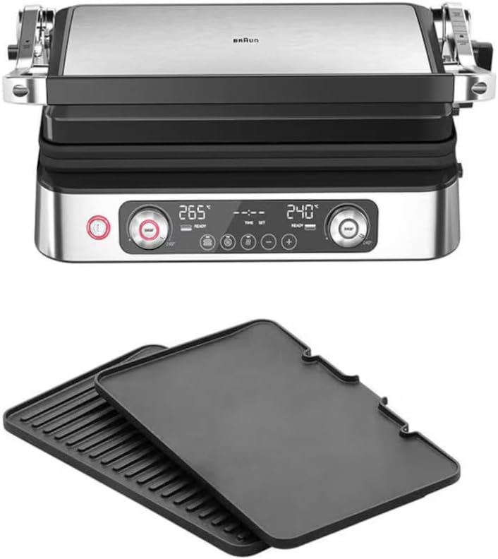 Elektrogrill MultiGrill 9 Pro 44,5 x 35,5 x 18 cm - 2200 Watt Leistung - zwei unabhängige Thermostate und drei Kochpositionen - spülmaschinenfeste Platten