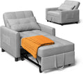 Xbro Schlafsessel 3 in 1 mit Bettfunktion - Verstellbarer Convertible Sessel mit Kissen und Seitentasche - Für kleine Wohnung Gästezimmer - Hellgrau