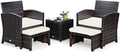 GIANTEX Rattan Gartenmöbel Set 5 teilig - 2 Rattansessel mit Hocker und Tisch - Lounge Möbel für Balkon Terrasse und Garten - Weiße Kissen