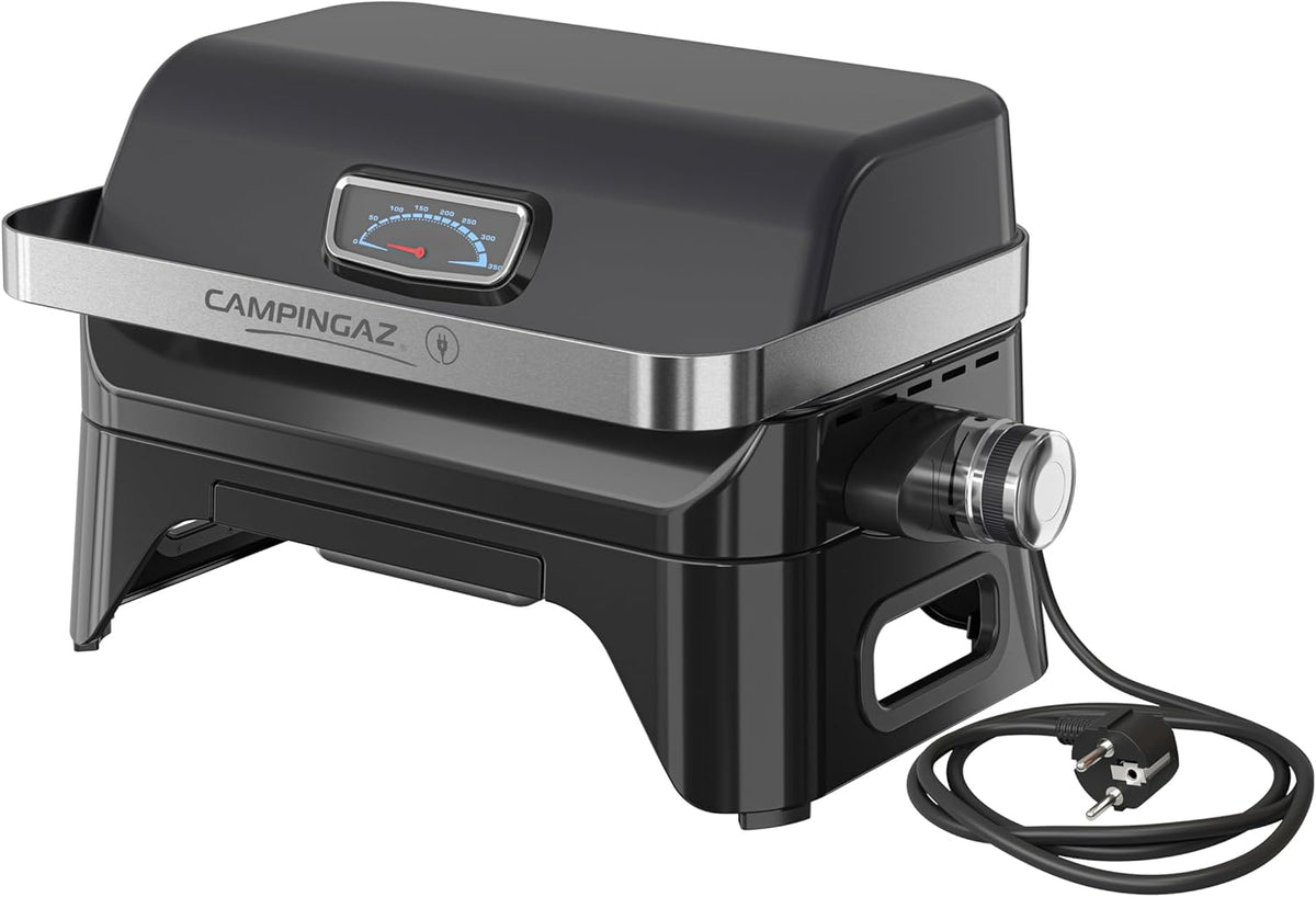 Campingaz Grill Attitude2go Gasgrill und Elektrogrill - Tragbarer Tischgrill mit Deckel Thermometer und Gusseisen Grillrost - Balkon Camping BBQ Grill