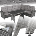 tectake Rattan Gartenbank mit Esstisch - Wetterfeste Eckbank als Outdoor Lounge und Sitzecke - Gartenmöbel für Balkon Wintergarten und Terrasse - Grau