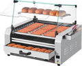 VEVOR Hot Dog Maschine 2400 W mit 11 Rollen - Brötchenwärmer und Glasabdeckung - 3 Temperaturregler und Aufbewahrungsbox - Edelstahl Elektrogrill Silber