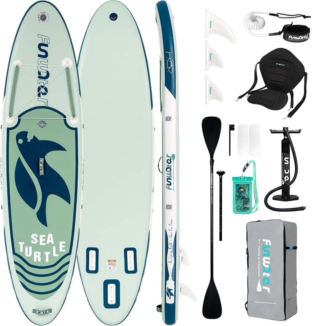 Stand Up Paddle Board 320 cm - aufblasbares SUP aus PVC in Schildkröten Grün - Set mit verstellbarem Paddel und Pumpe - inklusive Rucksack Leine und Tasche
