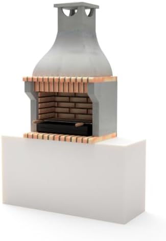 MOVELAR Alcoa Volant Arbeitsgrill 86,5 x 58 x 150 cm - Grill aus Beton und Ziegel - Für Holzkohle und Holz - Witterungsbeständiger Außengrill Orange
