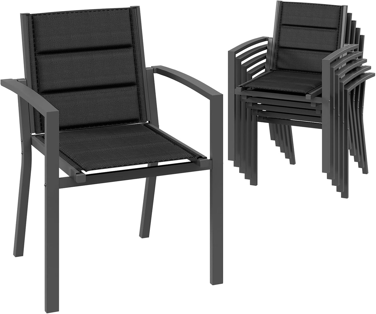 Devoko Gartenstuhl Set 6 teilig aus Aluminium - Stapelbare Outdoor Esszimmerstühle bis 160 kg - Gartenstühle für Pool Terrasse und Balkon - Dunkelgrau