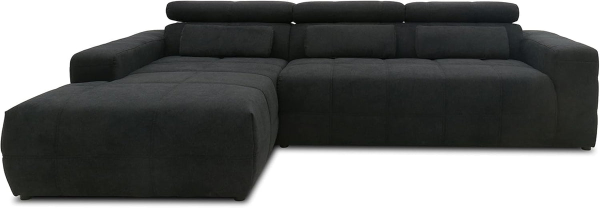 DOMO collection Brandon Ecksofa 5 Sitzer - L Form mit Rückenfunktion und Longchair links - Polsterecke 285 x 175 x 98 cm - Schwarz