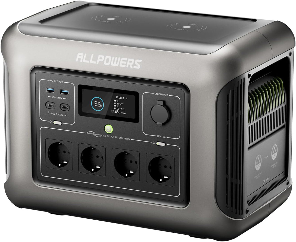 ALLPOWERS R1500 Powerstation 1152 Wh - 1800 Watt LiFePO4 Solargenerator - UltraFast Ladung 80 Prozent in 40 Minuten - App USV Funktion