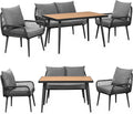 SwingundHarmonie Sienna Gartenmöbel Lounge Set - Outdoor Essgruppe für 4 Personen - Sofa Sessel Stühle und Tisch - Seilgeflecht WPC Tischplatte Anthrazit Grau