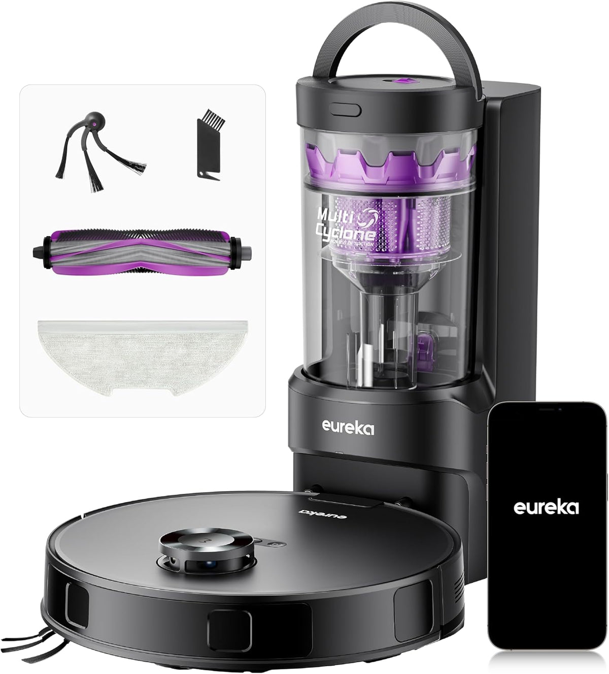 Eureka E20 Evo Plus Saugroboter 10000 Pa mit Wischfunktion - Beutellose Selbstentleerungsstation - Anti Wickel Technologie und 10 mm Wischhebung - LiDAR Navigation Schwarz