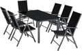 tectake Aluminium Gartenmöbel Set - 6 Klappstühle und 1 Glastisch - Für 6 Sitzplätze mit wetterfester Konstruktion - Anthrazit für Garten Terrasse Balkon