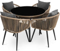 di volio Gartenmöbel Set RIETI - Für 4 Personen - 4 Stühle und Couchtisch - Beige Grau Polyrattan Stahl für Terrasse Garten