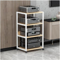 Audio Rack Ständer mit Rollen 100 cm - Stahlrahmen und Holz Medienständer - Beweglicher Audio Video Turm für Stereo Komponenten - Weiß