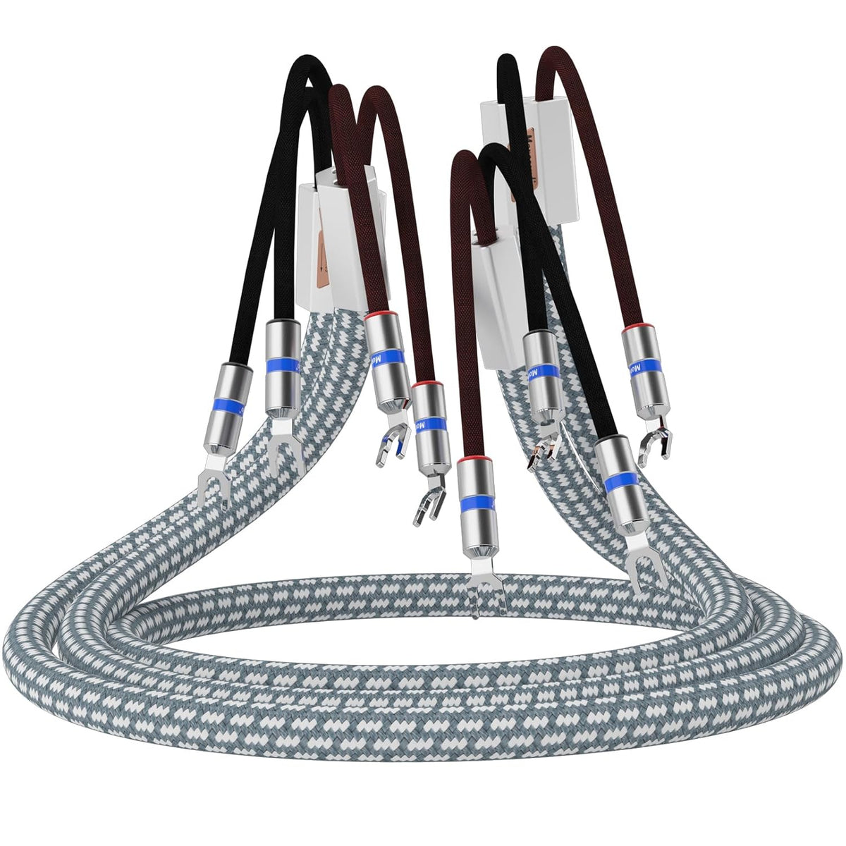 Monosaudio S802S6R HiFi Lautsprecherkabel - 2,5 m Kabel aus reinem Kupfer - Rhodinierte Y Spatenstecker - Für Verstärker AV Receiver Lautsprecher