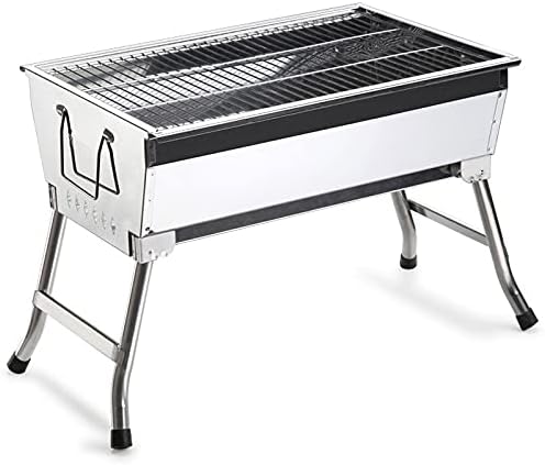 Tragbarer Holzkohlegrill Edelstahl 48 x 33 x 36,5 cm - Zusammenklappbarer Picknick Grill - Für 5 bis 15 Personen - Mobiler Kohlegrill für Außenbereich