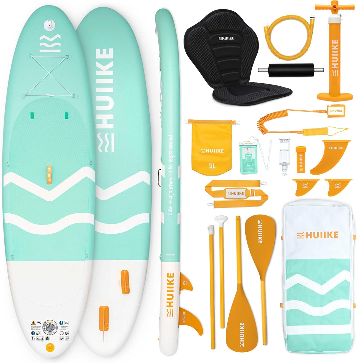 HUIIKE Stand Up Paddle Board Set - 305 x 84 x 15 cm Aufblasbares SUP Board mit Paddel Finnen und Pumpe