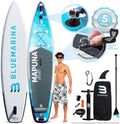 Bluemarina Mapuna SUP Board 330 x 76 x 16 cm - Aufblasbares Stand Up Paddle Board aus PVC - Bis 200 kg belastbar - Weiß Blau für Wassersport und Touren