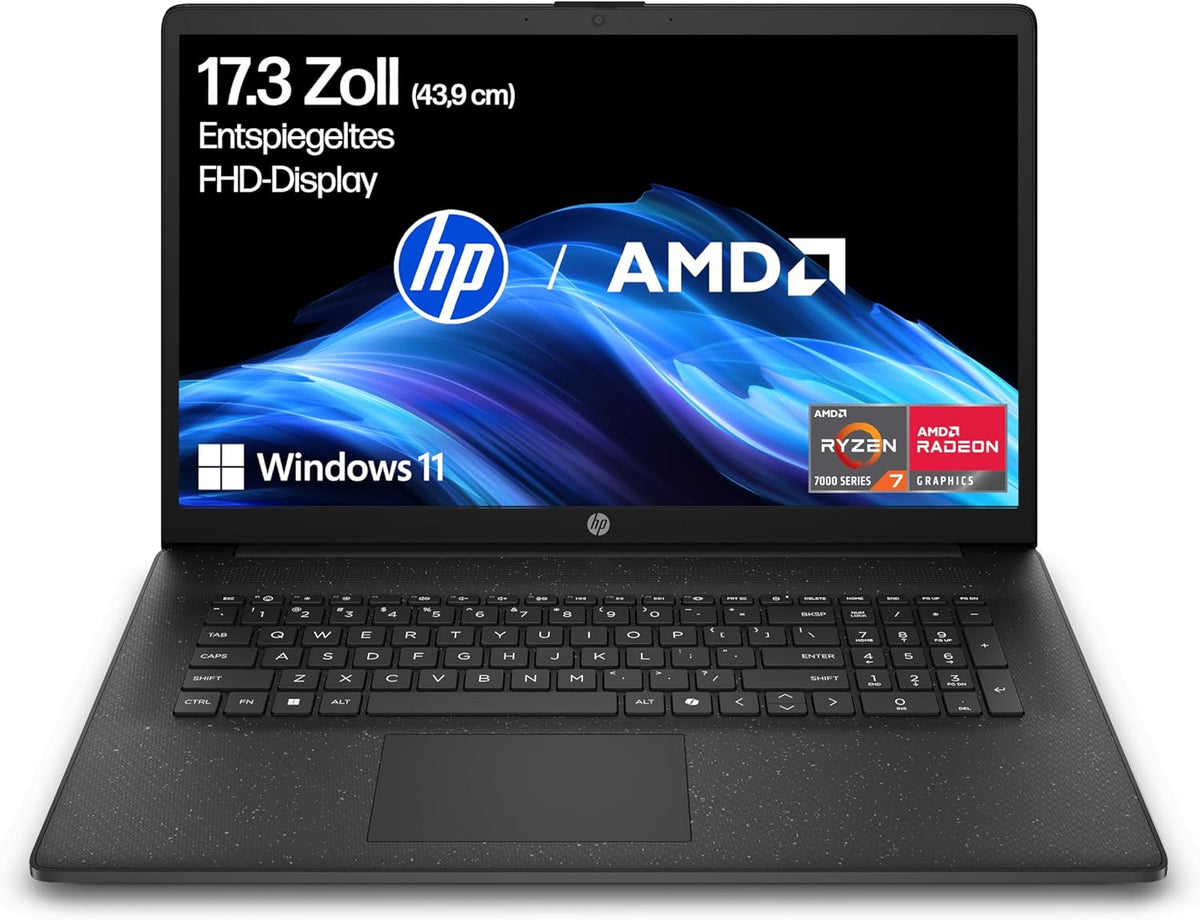 HP Laptop 17,3 Zoll FHD Display - AMD Ryzen 7 7730U Radeon Grafik - 16 GB DDR4 RAM 512 GB SSD - Windows 11 Home Schwarz
