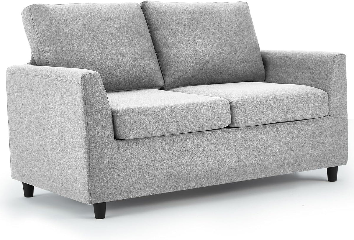 UNIONLINE Sofa 2 Sitzer mit Schlaffunktion - Leinen Loveseat mit abnehmbaren Sofabezügen - Kleine Couch für Wohnzimmer Schlafzimmer - Hellgrau
