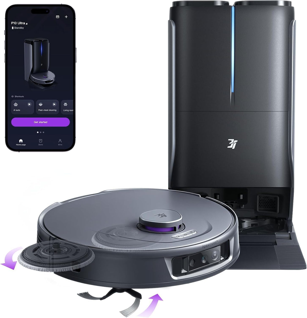 Saugroboter mit Wischfunktion P10 Ultra - 18000 Pa Saugkraft - ausziehbarer Wischmopp und Hebefunktion - automatische Reinigung und Entleerung