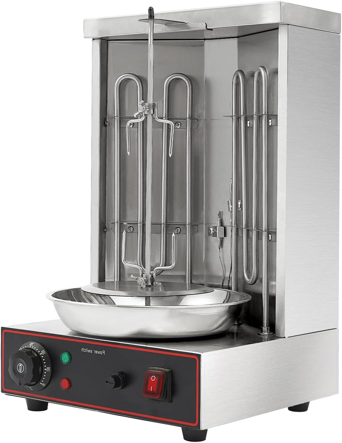 Elektrischer Dönergrill 30 x 29,5 x 48 cm - 3000 Watt mit zwei Heizrohren - Temperaturregelung von 50 bis 300 Grad Celsius - Edelstahl Vertikalgrill Silber
