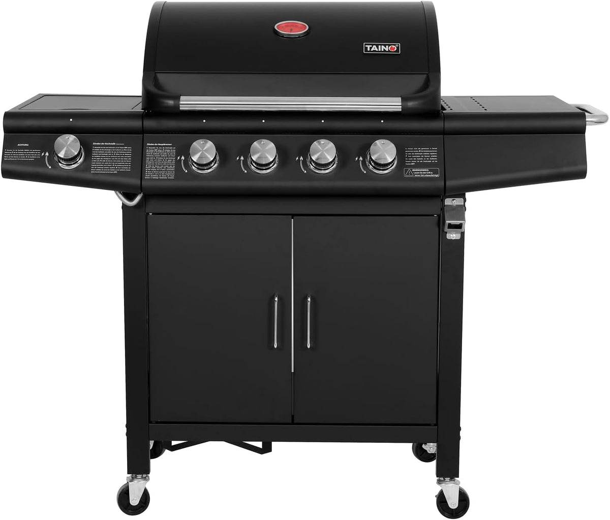 TAINO RED 41 Gasgrill Grillwagen - 4 Brenner mit Seitenkocher - Abnehmbare Platte und Fettbehälter - Gute Wärmespeicherung Schwarz 135 x 54 x 114 cm