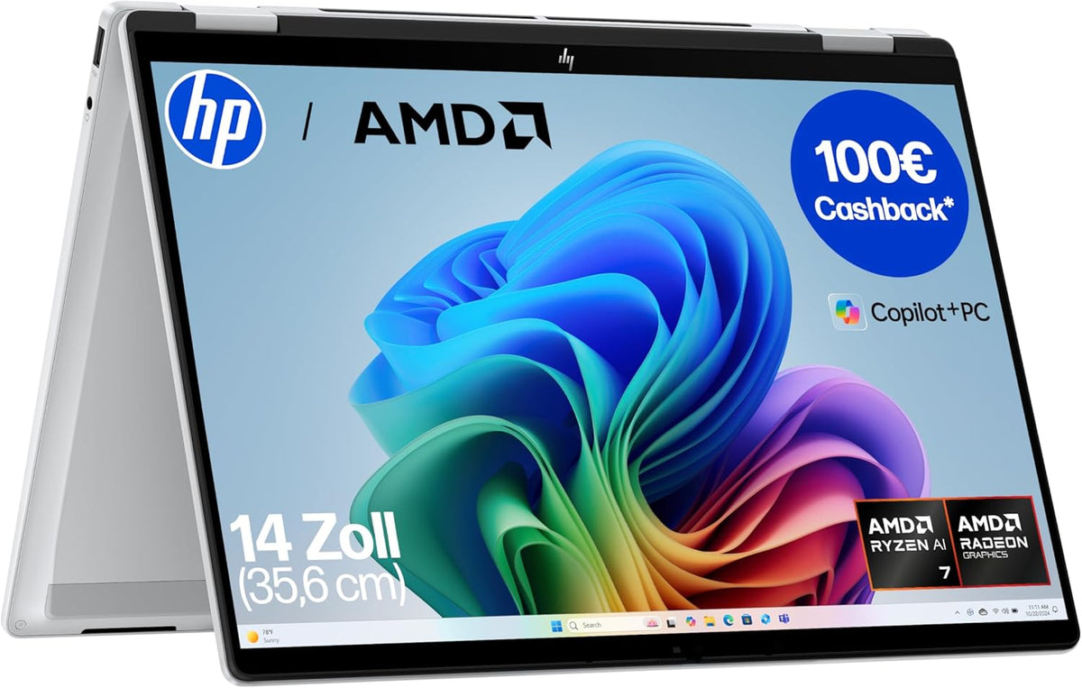 HP OmniBook X Flip 2in1 Copilot PC - 14 Zoll WUXGA Touchscreen - AMD Ryzen AI 7 350 16 GB RAM - 512 GB SSD Windows 11 Home Silber