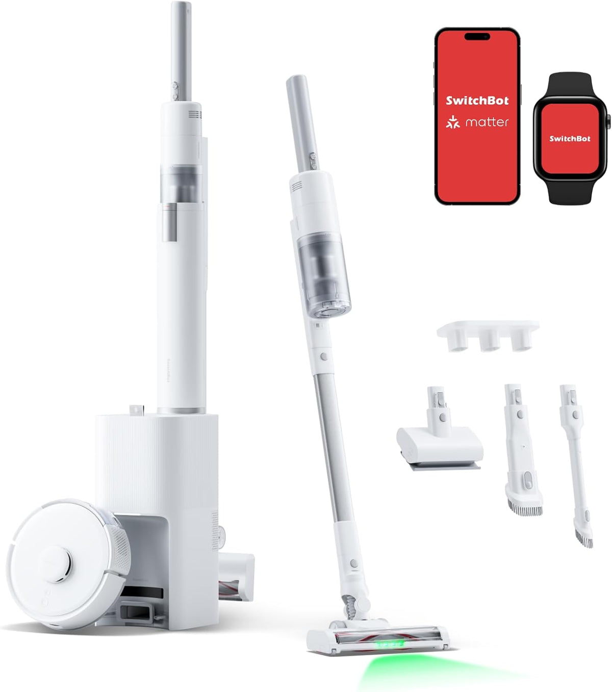 SwitchBot K10 Pro Combo Saugroboter mit Akku Staubsauger - Dual Auto Empty Dock für bis zu 70 Tage - Kabelloser Staubsauger mit LED Licht - Für Tierhaare und mehrere Oberflächen Weiß