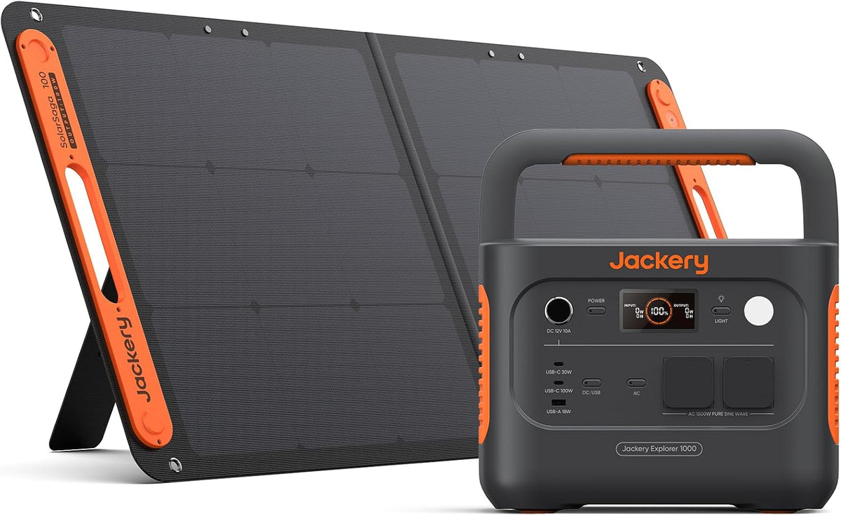 Jackery Solargenerator 1000 v2 mit 100W Solarpanel - 1070Wh LiFePO4 Powerstation - 1500W AC und 100W USB C - Schnellladung für Camping Zuhause Notfall