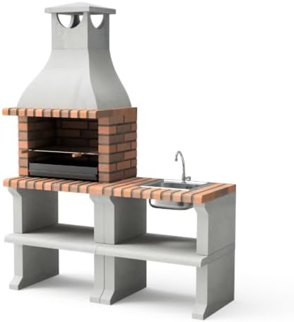 Movelar Fertiggrill 2 RAGUSA - Outdoor Grillkamin für Brennholz und Holzkohle - Wetterbeständiger Garten Grill Grau Terrakotta