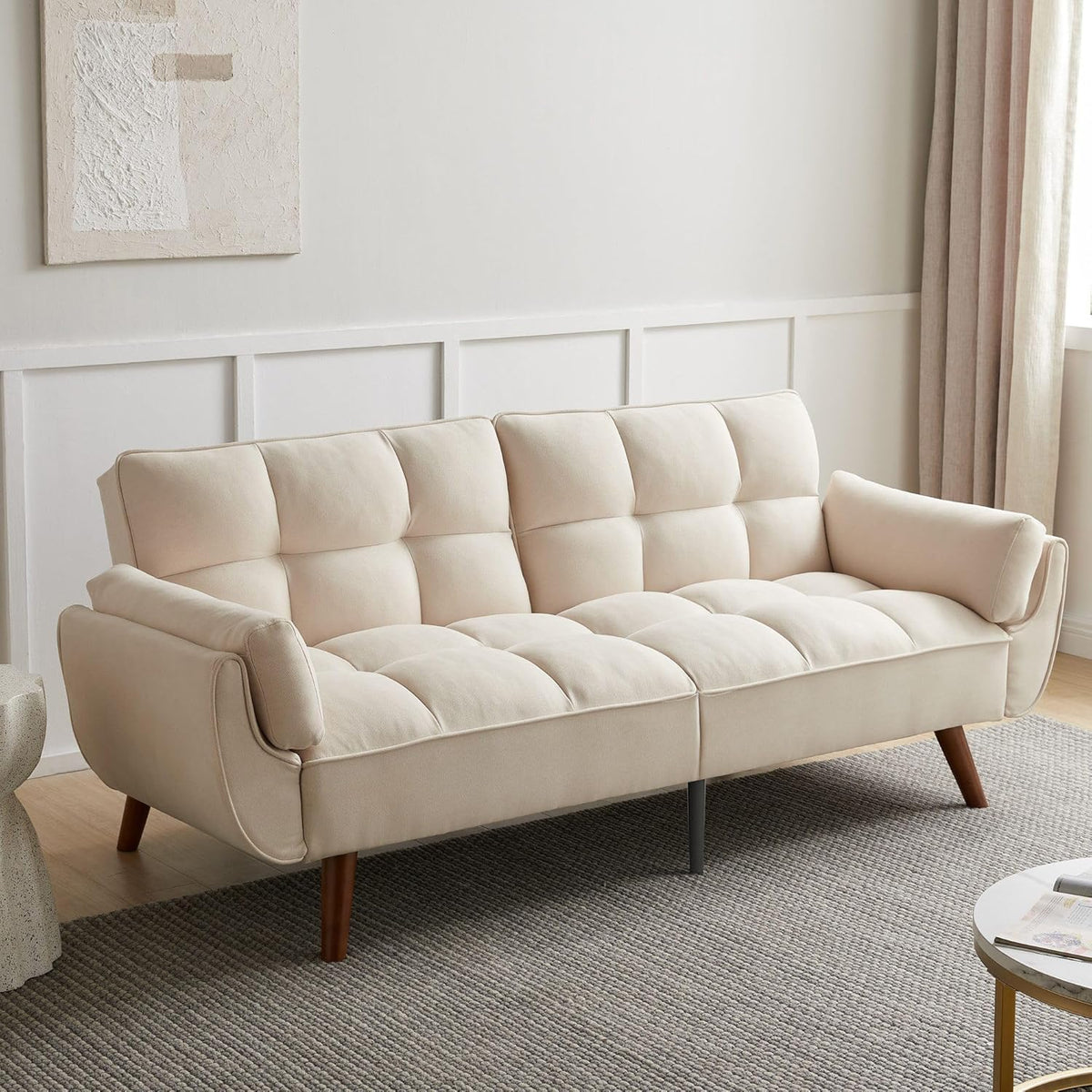 JIEXI 3 Sitzer Schlafsofa - Beige Klappsofa mit Schlaffunktion - 190 x 75 cm Schlafcouch - Komfortables Sofa für Wohnzimmer Schlafzimmer Zimmer