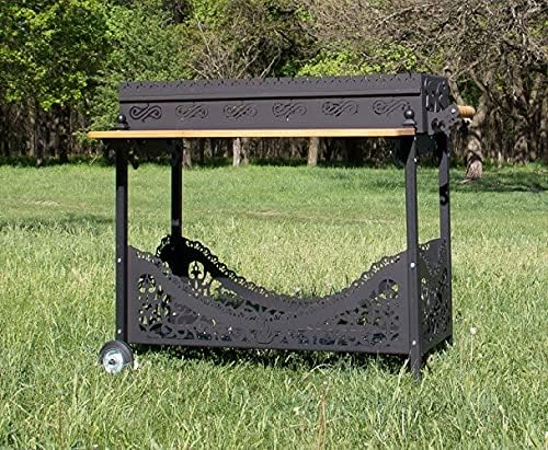 Armada 2 Mangal BBQ Gartengrill - Stahl Grillwagen mit Holzfach und Grillfächern - Mobiler Holzkohlegrill für Schaschlik und Camping