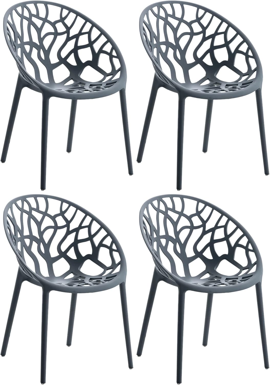 CLP Hope Gartenstühle 4er Set Kunststoff - Stapelbare Outdoor Stühle wetterfest und UV beständig - Pflegeleichte Sessel für Garten und Terrasse - Anthrazit
