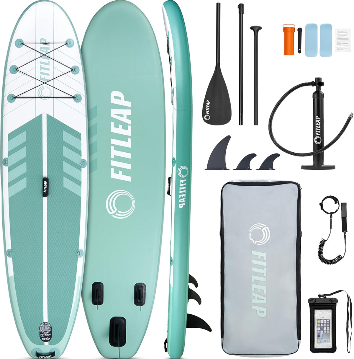 Premium SUP Board Set aufblasbar - Stand Up Paddle mit Hochdruckpumpe - Verstellbares Paddel und Rucksack - Für Yoga Surfen und Wassersport Grün