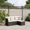 IKAYAA Rattan Gartenlounge - 4 teilig für 6 Personen - Stahlrahmen mit Polyester Kissen Schwarz Creme - Ecklounge für Balkon Garten Terrasse