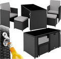 tectake Poly Rattan Gartenmöbel Set - 5 teilige Sitzgruppe für bis zu 4 Personen - Lounge mit Tisch Sessel und Hocker - Outdoor Essgruppe Schwarz Grau