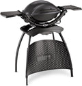 Weber Q 1400 Elektrogrill mit Stand - Porzellanemaillierter Gusseisenrost 43 x 32 cm - Schnellheizelement und Auffangschale - Tragbarer Stadtgrill Dunkelgrau