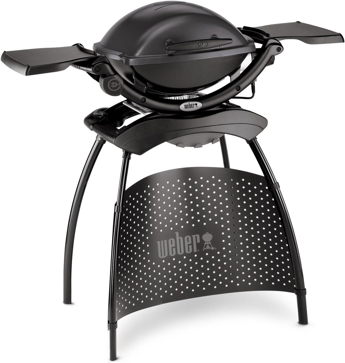 Weber Q 1400 Elektrogrill mit Stand - Porzellanemaillierter Gusseisenrost 43 x 32 cm - Schnellheizelement und Auffangschale - Tragbarer Stadtgrill Dunkelgrau