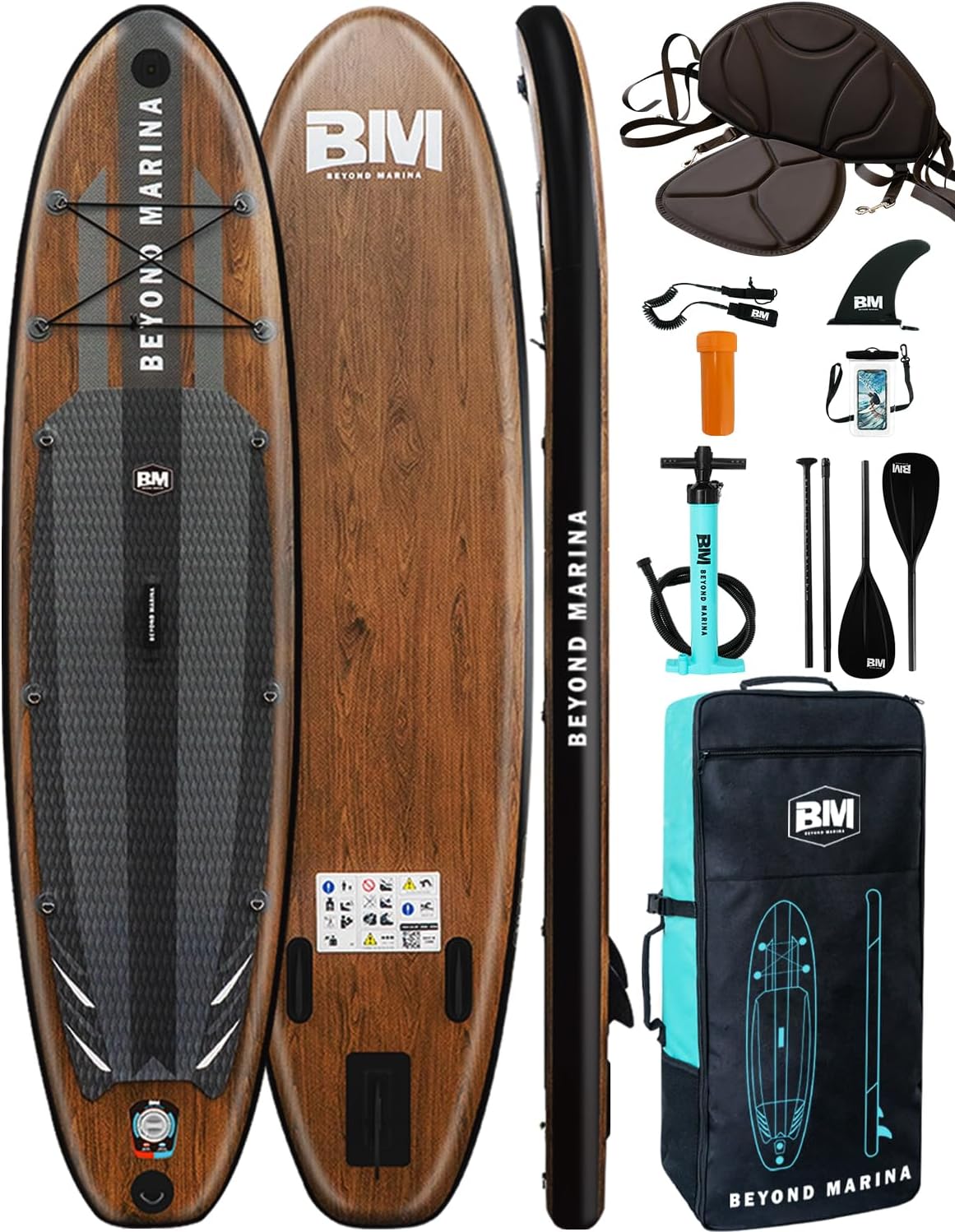 BEYOND MARINA SUP Board 320 x 81 x 15 cm - Aufblasbares Stand Up Paddle Board mit Sitz und Zubehör - 2 in 1 Paddel für Erwachsene