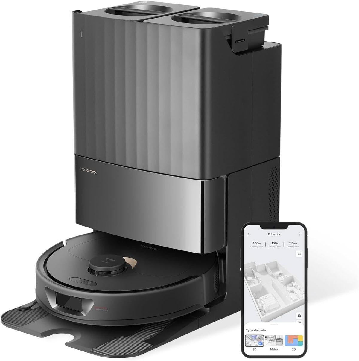 Roborock Qrevo Saugroboter 5500 Pa - 3D Kartierung und Doppeldrehmopps - Automatische Wasserbefüllung und Entleerung - Absaugstation Schwarz