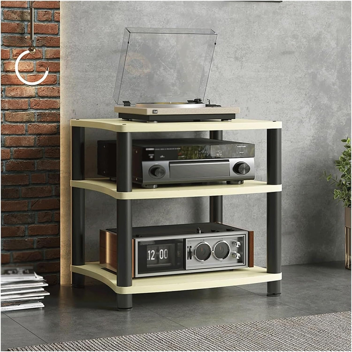 Audio Rack aus Holz - 3 Ebenen für Audio Video Komponenten - Naturfarbener moderner Medienschrank - Stereo Ständer für Zuhause und Heimkino