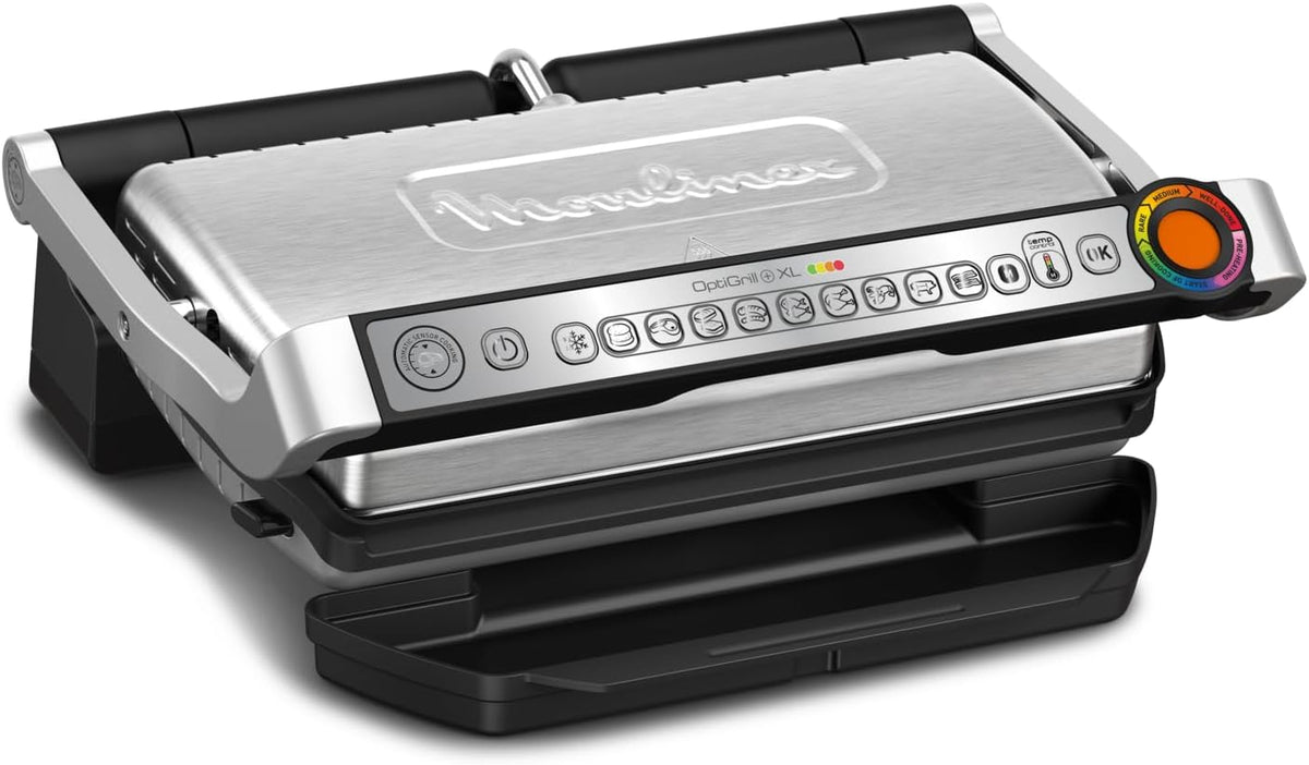 Moulinex OptiGrill XL GI722D Elektrogrill 3680 W - 9 automatische Programme und Kochanzeige - Antihaftplatten für Fleisch Fisch und Gemüse - Edelstahl