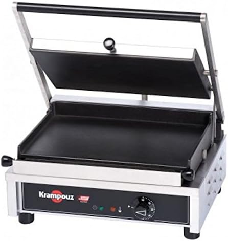 Krampouz Panini Medium Elektrogrill 2600 W - Glatte Grillplatten aus Gusseisen - Abnehmbare Oberfläche mit Auffangschale - Edelstahl Kontaktgrill