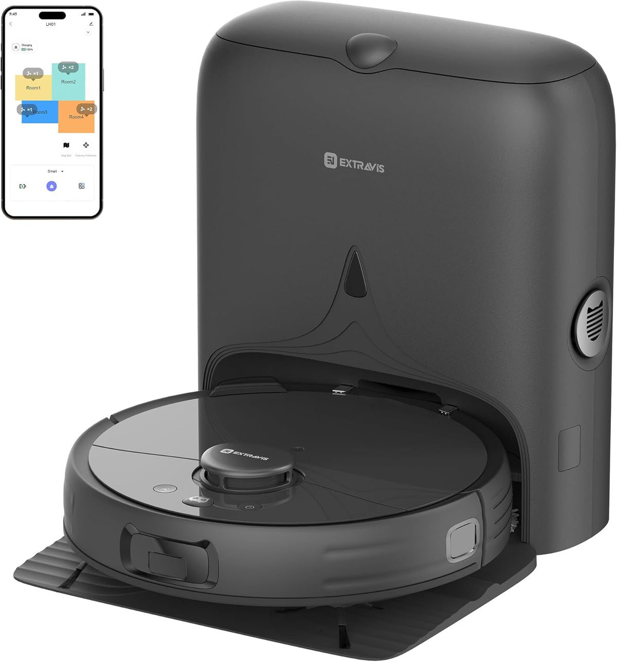 Saugroboter mit Wischfunktion und Absaugstation - 8500 Pa Saugleistung - Hebbarer Mopp und Lasernavigation Schwarz