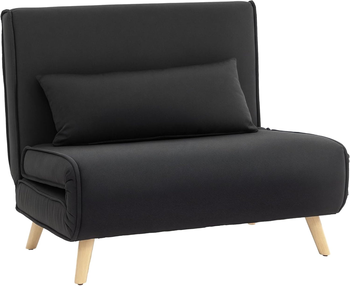 HOMCOM Einzel Schlafsofa - Klappsofa mit verstellbarer Rückenlehne - 25D Schaumstoff Leinenimitat Kautschukholz - 94 x 78 x 80 cm Schwarz