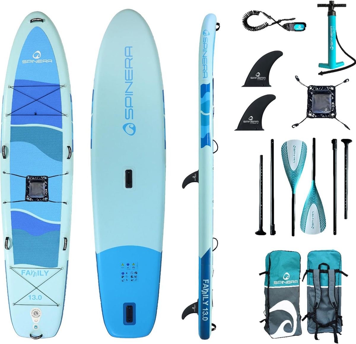 Spinera Family SUP 13.0 - 396 x 86 x 15 cm Aufblasbares Familien SUP Board - 250 kg Tragkraft mit 2 Paddeln