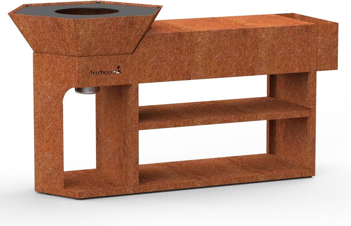 Barbecook Nestor Island Feuerschale mit Feuerplatte - BBQ Grill und Plancha aus Cortenstahl - Große Outdoor Grillstation