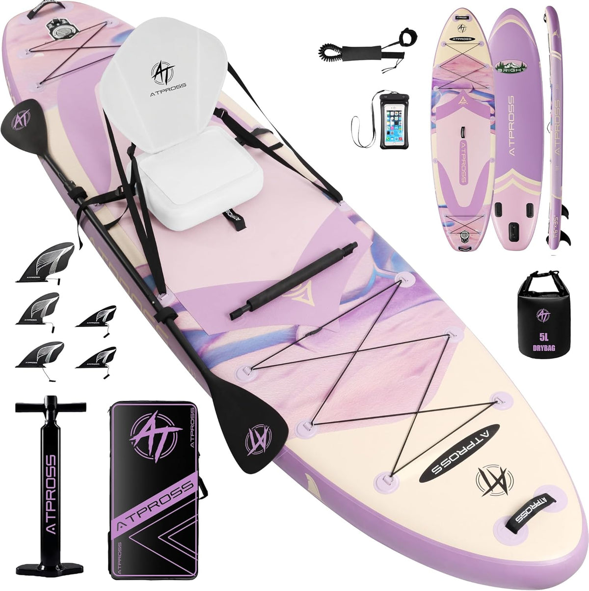 Stand Up Paddle Board 366 x 92 x 15 cm - extra breites aufblasbares SUP aus Polyester - bis 240 kg belastbar - rutschfestes Deck mit Kajaksitz und Zubehör
