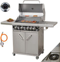 Chef 4 Gasgrill Edelstahl Grillstation - Grillwagen mit feststellbaren Rollen - Gasgrill für Außenbereich