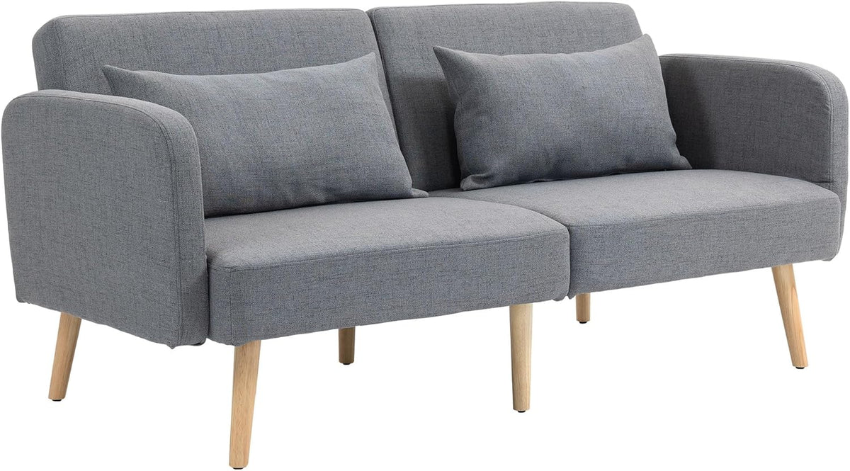 HOMCOM Schlafsofa 170 x 83 x 80 cm - 3 Sitzer mit Bettfunktion und verstellbarer Rückenlehne - 2 Kissen Leinenoptik - Grau